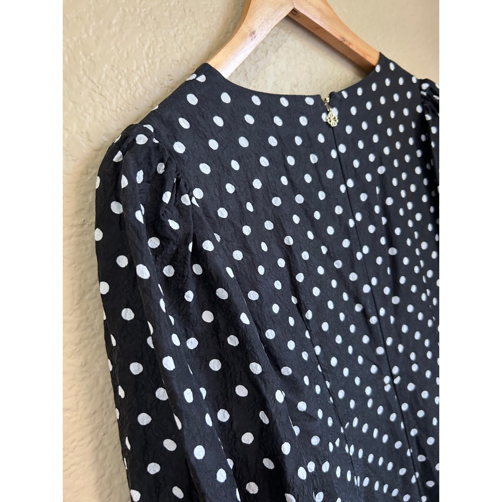 Kate Spade Polka Dot Silk‎ Blend Puff Sleeve Midi Dress Black White Size 8 Twee - Picture 12 of 14